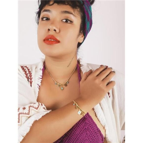 Bohemian Sun & Tree of Life Turquoise Charm Necklace and Bracelet Set - Picture 2 of 7